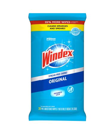 Windex Glass and Surface Pre-Moistened Wipes, Original, 38 Count (Pack of 6)