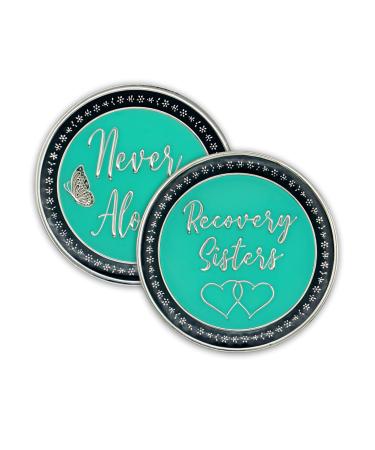 Recovery Sisters Sobriety Chip | Triplate AA Coin | Women in Recovery Affirmation Token (Aqua)