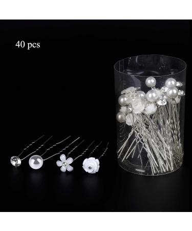 Buy 40 Wedding Hairpins - Pearl & Rhinestone Flower Bridal Hair Jewelry - U-Shaped Crystal Hair Accessories for Women & Girls - Buy Online on GoSupps.com