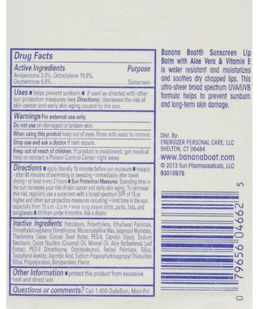 Banana Boat Aloe Vera Sunscreen Lip Balm SPF 45 - 3-Pack with Vitamin E for Ultimate Sun Protection - Buy Online on GoSupps.com