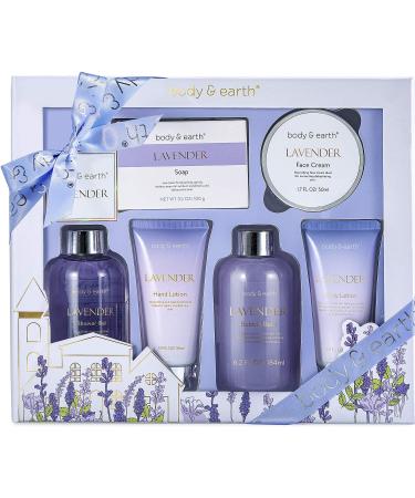 Bath Spa Gifts for Women - Gift Set for Women, Body & Earth Luxury 6 Pcs Lavender Scent Women Gift Box with Bubble Bath, Shower Gel, Hand&Face Cream, Body Lotion, Bath Gift Set for Women, Birthday Gift Basket for Women