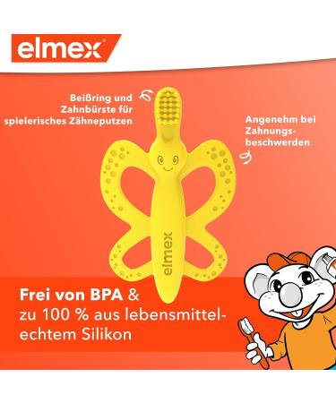 Elmex 2-in-1 Baby Toothbrush & Bite Ring (0-12 Months) - BPA-Free Safe for Dental Care & Teething Relief - Buy Online on GoSupps.com