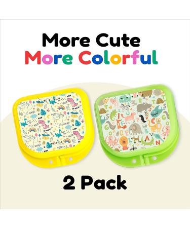 Cute Retainer Holder Case 2 Pack | Funny Cartoon Night Guard Case with Animals and Dinosaurs Patterns | Green Yellow Aligner Case - Buy Online on GoSupps.com