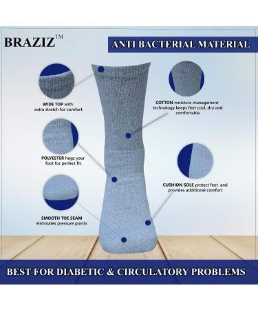 Braziz Diabetic Crew Socks 12 Pairs | Non-Binding Cushion Cotton | Men's Women's White Black Grey | Size 9-11 - Buy Online on GoSupps.com