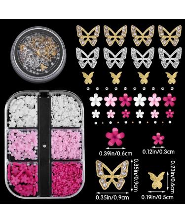 3D Flower Nail Charms 2 Boxes 3D Acrylic Flower Nail Art Metal Butterfly Nail Charms With Nail Gems Half Round Pearls Manicure Y2k Nail Art Accessories for Women Girls - Buy Online on GoSupps.com