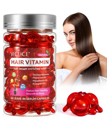 Hair Vitamin Serum Capsule 60Pcs Hair Treatment Serum Oil Capsules - Condition Repair & Moisturize Formula with Argan Macadamia Avocado Oils Rich in Vitamin A C E & B5 no Rinse & Safe for All Hair