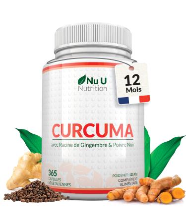 Turmeric Ginger and Black Pepper - 365 Vegan Capsules (1 Year) - 95% Turmeric - 720mg Turmeric per High Absorption Capsule - Made in Europe - Nu U Nutrition