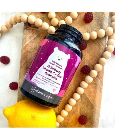 Herman Organic Zinc Elderberry Gummies with Vitamin C - Immune Support Supplements for Adults - Gummy Vitamins for Women and Men - Buy Online on GoSupps.com