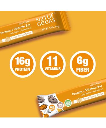 NaturGeeks Protein + Vitamin Bar Salted Peanut Butter - 16g Protein & 11 Vitamins Zinc & Magnesium for Immunity Support - Zero Added Sugar Vegan Gluten Free Dairy & Soy Free 12 count - Buy Online on GoSupps.com