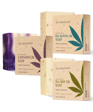 Hemp Soap Bar Variety 3 Pack - Tea Tree Soap Lavender Soap and Eucalyptus Soap - 5 oz Bar Soap - Moisturizing Soothing Cleansing Soap with Natural and Organic Ingredients - Made in the USA Tea Tree Lavender Eucalyp...