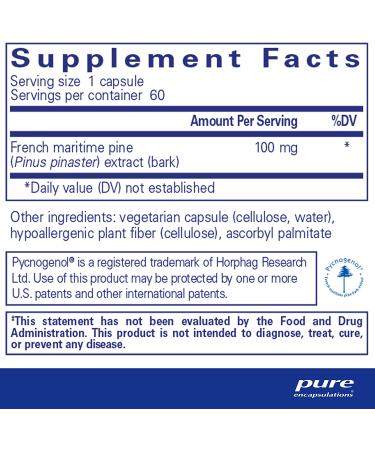 Pure Encapsulations Pycnogenol 100mg Capsules - Vascular Health and Antioxidant Support - 60 Count - Buy Online on GoSupps.com