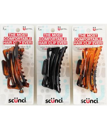 SCUNCI Hair 3 FLEXIBLE CLAW CLIPS Black and Brown Comfortable Accessories
