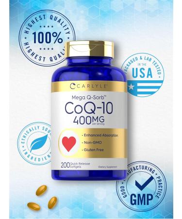 Carlyle CoQ10 400mg Softgels - 200 Count | Non-GMO Gluten-Free | High Absorption Dietary Supplement - Buy Online on GoSupps.com