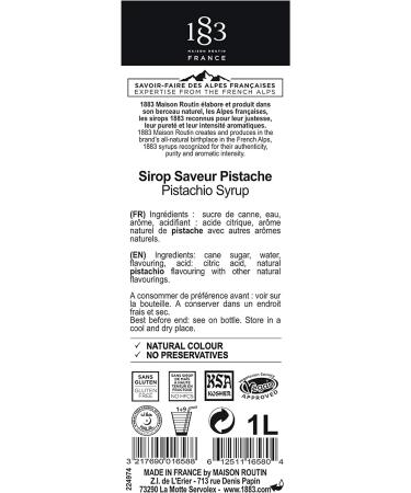 1883 Maison Routin Premium Pistachio Syrup for Cocktails & Mocktails Glass 1L - Buy Online on GoSupps.com