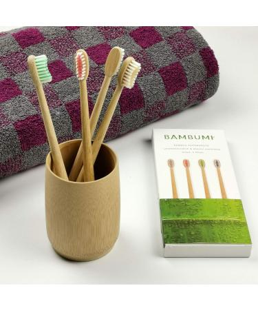 Bambumi Bamboo Toothbrushes Set - Eco-Friendly BPA Free Biodegradable & Sustainable Wooden Toothbrushes (Red/Green/Blue/Bamboo) - Buy Online on GoSupps.com