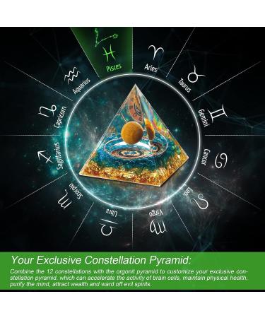 HuiJuKeJi Pisces Orgonite Pyramid - Constellation Gift with Tiger Eye Stone Crystal | Astrology Energy Healing Chakra Meditation 6cm - Buy Online on GoSupps.com
