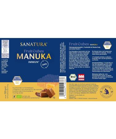  Sanatura SANATURA - Fruit Cubes Manuka Immun | Food Supplement with Manuka Honey and Vitamin C for Immune System Support Tasty Fruity Cubes made from dates and almonds - Buy Online on GoSupps.com