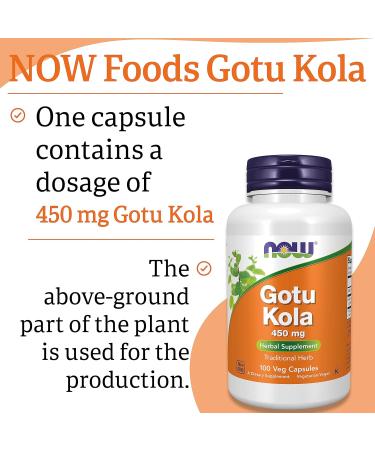 Now Foods Gotu Kola 450mg - 100 Vegan Capsules - Lab-Tested - Gluten Free - SOYA Free - Vegetarian - Buy Online on GoSupps.com