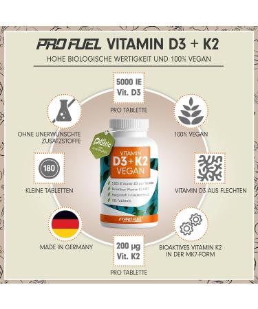 Buy Vegan Vitamin D3 K2 - 180 Tablets | 5000 IU D3 + 200 MCG K2 (MK7) | High Dose & Laboratory Tested | Free from Additives - International Shipping Available - Buy Online on GoSupps.com