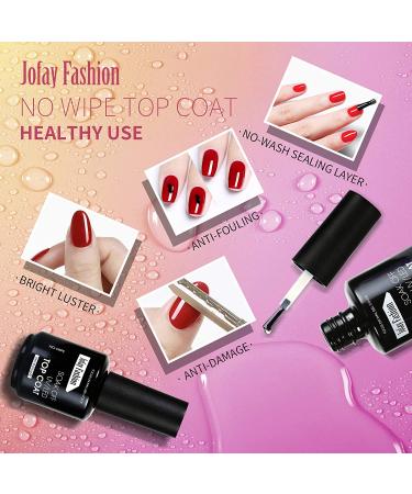 Jofay Fashion No Wipe Top Coat 15ml - Set of 2 Bottles | Long Lasting Glossy Finish | Soak off Gel Nail Polish for DIY Nail Art at Home and Salon Use - Buy Online on GoSupps.com