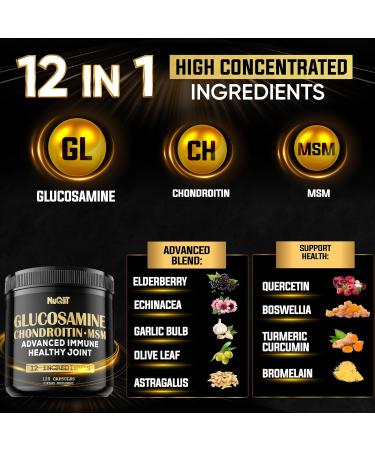 Glucosamine Chondroitin MSM with Immune & Joint Support Supplement 2000mg - Turmeric Curcumin Root Boswellia Elderberry Echinacea & More - 120 Capsules - Bone Health Flexibility & Strength Support - Buy Online on GoSupps.com