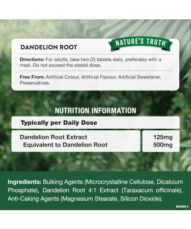 Dandelion Root Extract 500mg | 60 Vegan Tablets | High Strength 4:1 Extract | by Nature's Truth - Buy Online on GoSupps.com