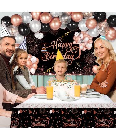 Rose Gold Happy Birthday Fabric Sign Banner with Tablecloths & Balloons | Party Backdrop Decor Kit - Buy Online on GoSupps.com