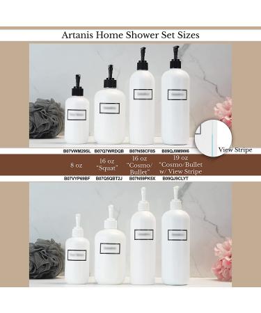 Artanis Home Silkscreened Shower Bottle Set - Shampoo, Conditioner, Body Wash - 16 oz 3-Pack (White) - Black Pumps - Buy Online on GoSupps.com