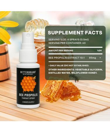 Betterband Bee Propolis Throat Spray - for Kids and Adults - Sore Throat and Cough Relief, Supports Immune Health, Soothes Throat discomfort - Alcohol- Free, 60 Servings - 1 Month Supply - Buy Online on GoSupps.com