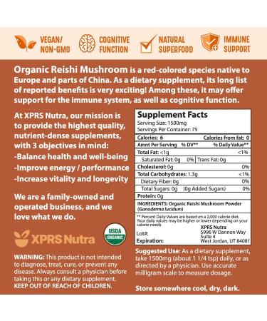XPRS Nutra Organic Red Reishi Mushroom Powder - Premium Vegan Reishi for Cognition, Longevity, and Energy - 4oz - Buy Online on GoSupps.com