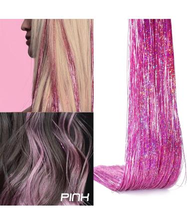 SEPTBEAM Pink Hair Tinsel Clip in Extensions - 20.5 Inch, 6pcs Pack - Synthetic Highlights for Party, Christmas, New Year, Halloween - Multi-Color Hair Extensions - Cosplay Essential - Buy Online on GoSupps.com