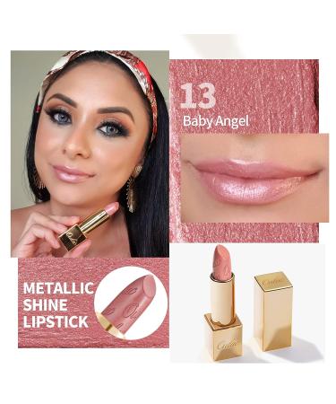 Oulac Metallic Shine Baby Pink Lipstick | Vegan & Cruelty-Free Full-Coverage Lip Color | Moisturizing Creamy Formula | Baby Angel(13) | 4.3g/0.15oz - Buy Online on GoSupps.com