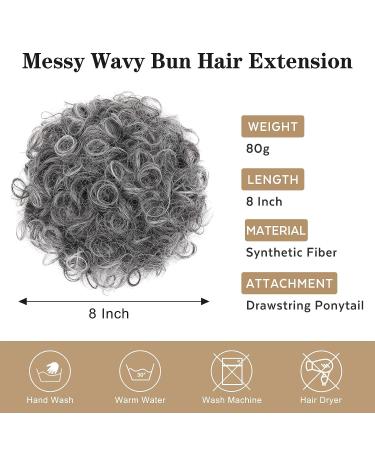Matthia Large Curly Messy Bun | Drawstring Ponytail for Black Women | Synthetic Salt and Pepper Hair Bun Extension | Curly Updo Hair Piece | Daily Use | T1B/Gray - Buy Online on GoSupps.com