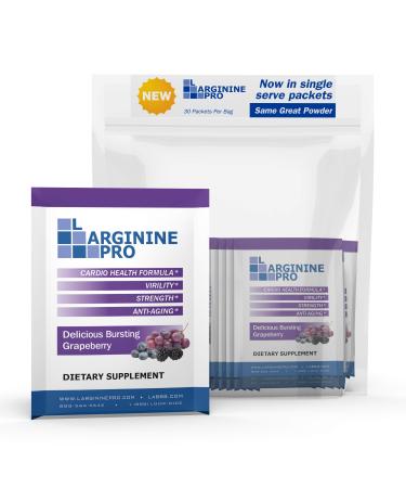 L-arginine Pro Supplement ON-The-GO Single Serve Travel Packets - 5,500mg of L-arginine Plus 1,100mg L-Citrulline (1 Bag (30 Packets), Grapeberry) 30 Count (Pack of 1) Grapeberry