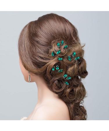 PAGOW 10pcs Emerald Green Rhinestone Bobby Pins for Brides | Crystal Wedding Hair Piece | Vintage Hair Accessories for Women and Girls - Buy Online on GoSupps.com