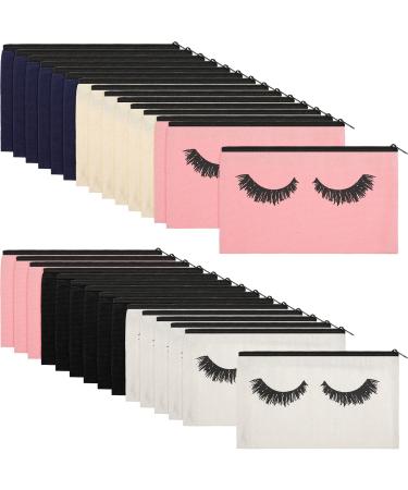 30 Pieces Eyelash Makeup Bags Canvas Makeup Bags Lash Cosmetic Bags Travel Make up Pouches with Zipper for Women and Girls, 5 Colors (7.1 x 4.3 Inch)