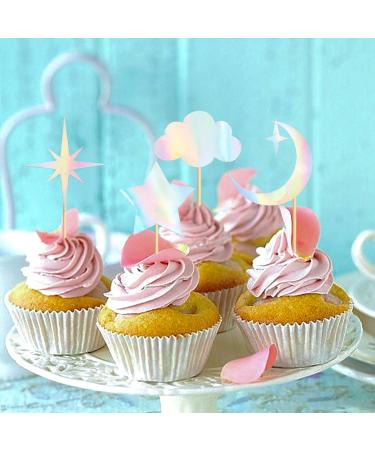 Cyodoos 24 Pack Laser Glitter Moon and Star Cupcake Toppers Sweet Baby Gender Reveal Cupcake Picks Baby Shower Kids Girls Birthday Party Kids Birthday Wedding Party Cake Decorations Supplies Laser1 - Buy Online on GoSupps.com