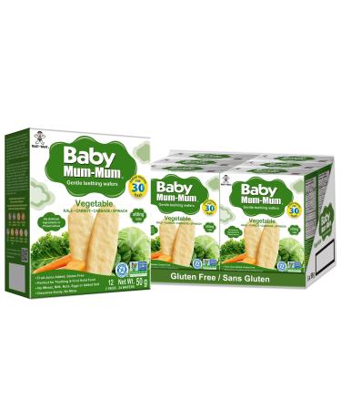 Hot-Kid Baby Mum-Mum Rice Rusks Vegetable Gluten Free Allergen Free Non-GMO Rice Teether Cookie for Teething Infants 50gms 24 Rusks per box - Case pack of 6