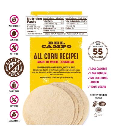 Del Campo 6 Inch Soft Corn Tortillas - Gluten Free, Authentic Mexican Food - Ideal for Wraps, Tacos, Quesadillas & Burritos - Kosher - 8lb Case (Pack of 8) - Buy Online on GoSupps.com