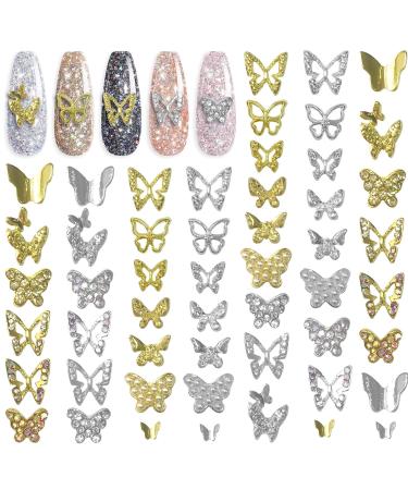 Qililandiy 52 Pieces Butterfly Nail Charms 3D Crystal Rhinestone Nail Charms Mini Cute Nail Art Decorations for Nail Art Decorations Accessories