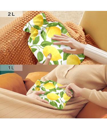 Watercolor Lemon Leaves Heat Bottle | 2L Hot Water Bottle for Pain Relief | Ideal for Neck & Shoulder Relief - Buy Online on GoSupps.com