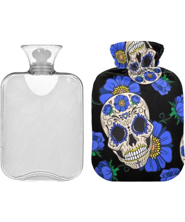 Hot Water Bottles with Sugar Skull & Blue Flowers Cover - 2L Pain Relief Bag for Women Girls & Kids | International Shipping - Buy Online on GoSupps.com