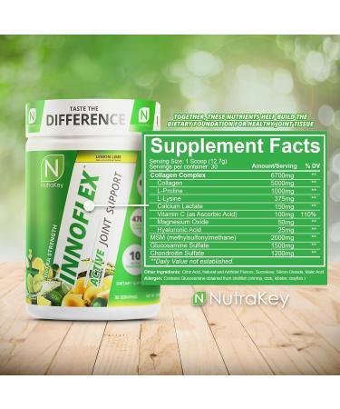 NutraKey Innoflex Glucosamine with Chondroitin, Msm, Hyaluronic Acid and Collagen, 1500mg Lemon Lime - Buy Online on GoSupps.com
