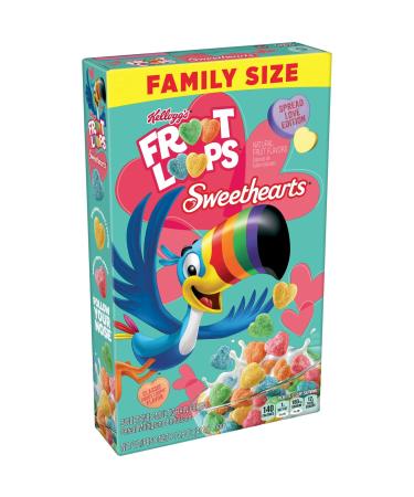 Kelloggs Froot Loops Sweethearts Breakfast Cereal, Fruit Flavored, Valentine's Day Snacks, Family Size, Original, 14.5oz Box (1 Box)
