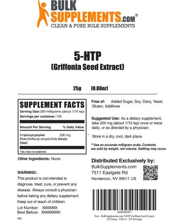 5-HTP Powder - 200mg Serotonin Mood Boosting Supplement - Neurotransmitter Support - 25g - Buy Online on GoSupps.com