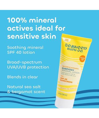 Seaweed Bath Co. Mineral SPF 40 Sunscreen Lotion - 3.4 oz | Broad Spectrum, Vegan, Paraben-Free - Buy Online on GoSupps.com