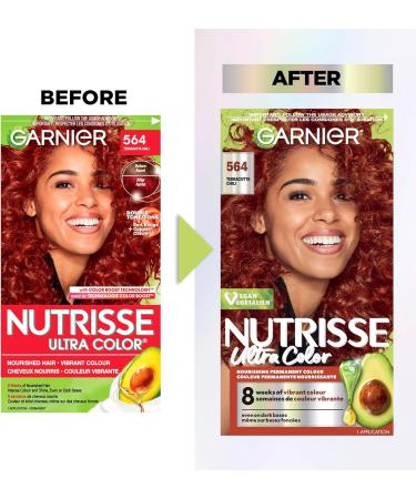 Garnier Nutrisse Ultra Color Permanent Hair Dye Vibrant Long-Lasting Colour Vegan Formula Nourished Hair Protects Hair Against Dryness 564 Terracotta Chili 1 Application Packaging May Vary RED SHADES 564 Terracotta Chili - Buy Online on GoSupps.com