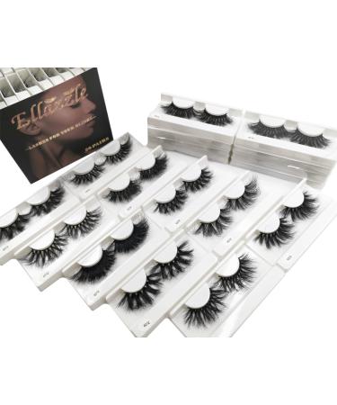 Fluffy Mink Lashes Ellazzle 10 Pairs Wholesale Eyelashes 25mm Dramatic Thick Volume 3D Eyelashes Mink Reusable Lashes Pack 1 Count (Pack of 10)