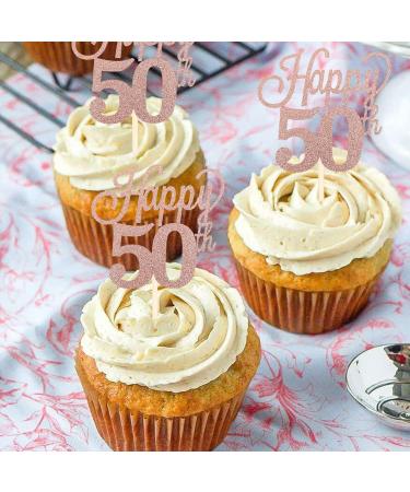 Pack of 24 50 Cupcake Toppers Glitter "Happy 50th Birthday" Cake Toppers Number 50 Eightteen Sweet 50 Birthday Wedding Anniversary Party Cake Decorations Accessories Rose Gold - Buy Online on GoSupps.com