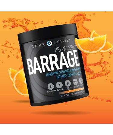 Core Active Barrage Pre Workout Powder - Creatine, Beta Alanine, Agmatine Sulfate & Caffeine Blend - Muscle Builder with Intense Energy - Orange Flavor (30 Servings) - Buy Online on GoSupps.com